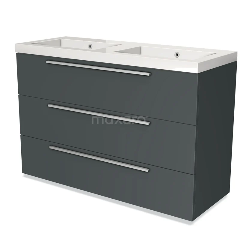 Modulo Vanity units with basin | 120 cm Dark grey Flat front Mineral marble 3 drawers BMW19-01322