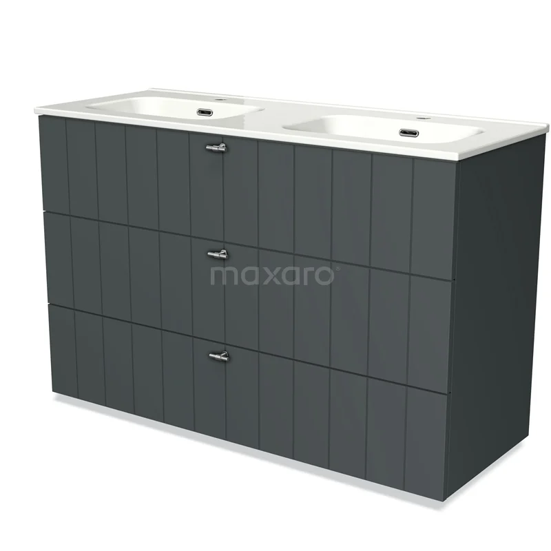 Modulo Vanity units with basin | 120 cm Dark grey Slat front Ceramic 3 drawers BMW19-01348