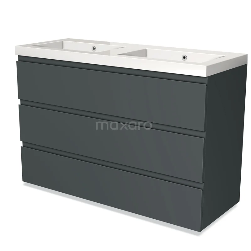Modulo Vanity units with basin | 120 cm Dark grey Handle-less front Mineral marble 3 drawers BMW19-01350