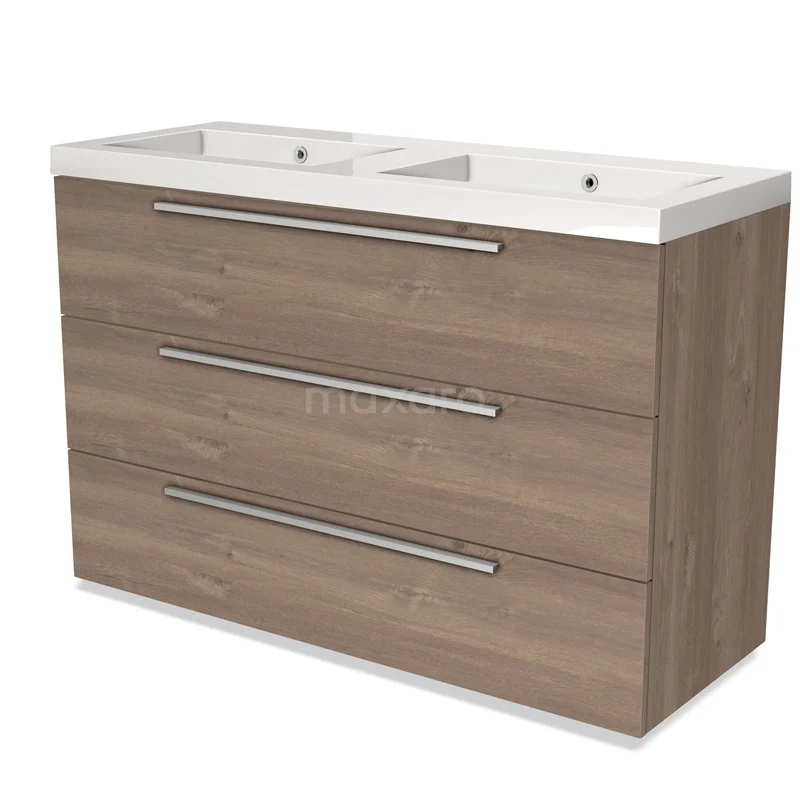 Modulo Vanity units with basin | 120 cm Mid brown oak Flat front Mineral marble 3 drawers BMW19-01490