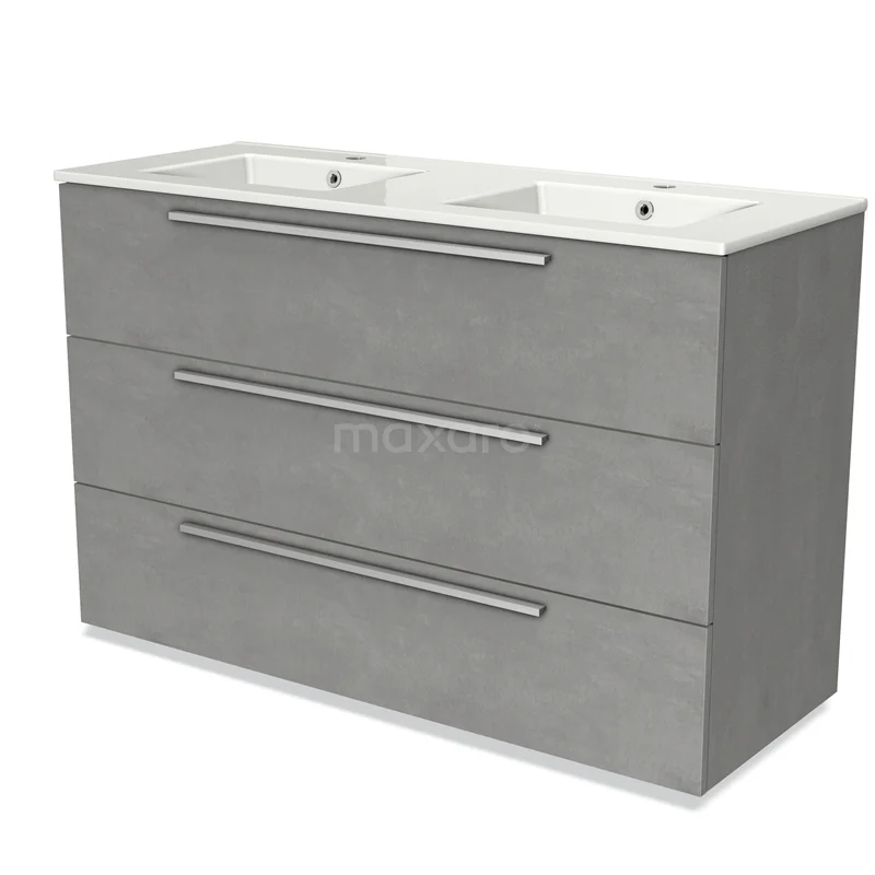 Modulo Vanity units with basin | 120 cm Light grey concrete Flat front Ceramic 3 drawers BMW19-01573