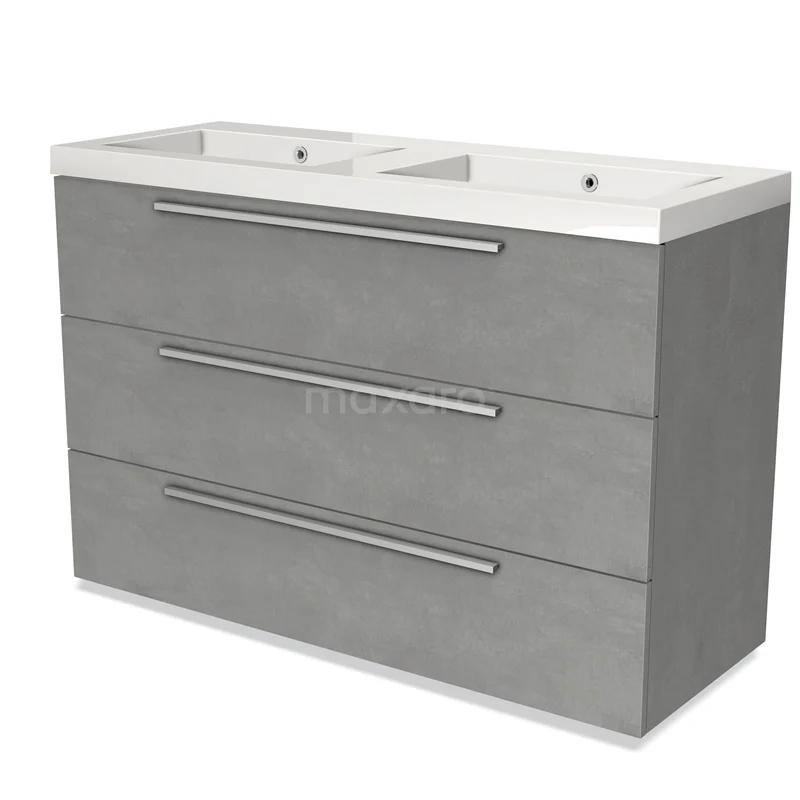 Modulo Vanity units with basin | 120 cm Light grey concrete Flat front Mineral marble 3 drawers BMW19-01574