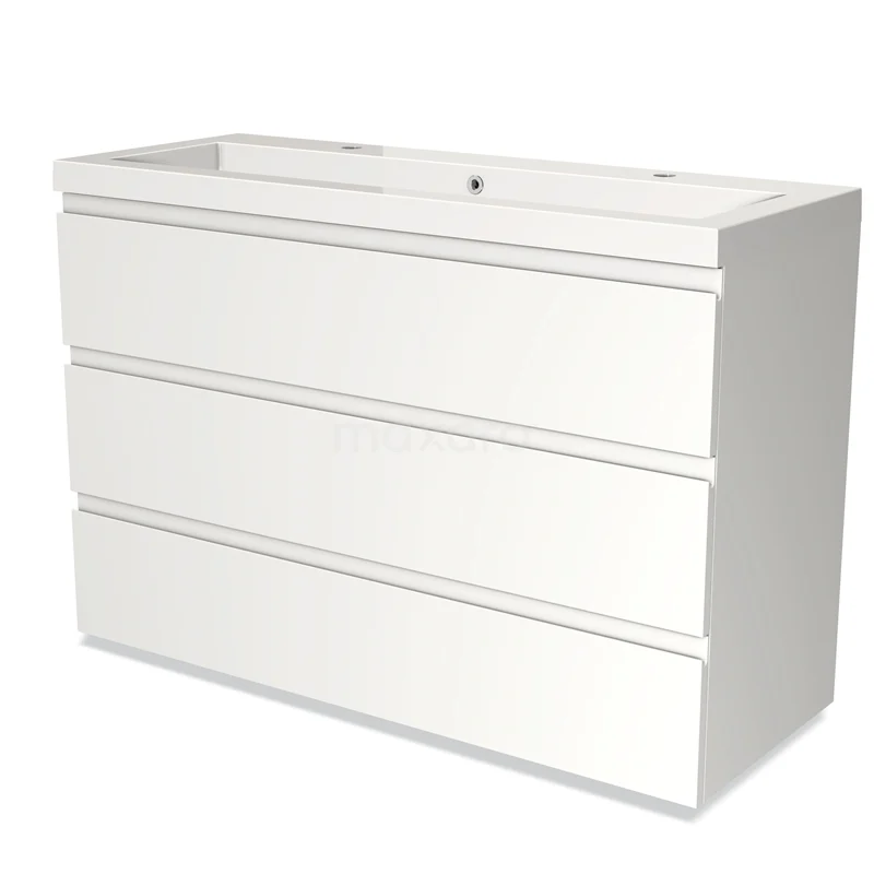 Modulo Vanity units with basin | 120 cm Matte white Handle-less front Mineral marble 3 drawers BMW19-01745