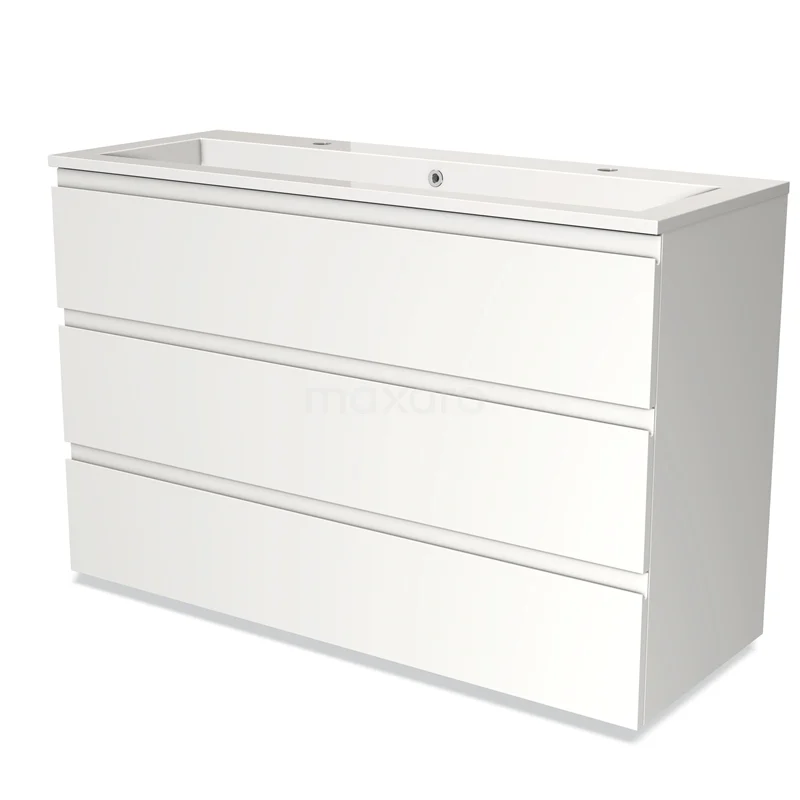Modulo Vanity units with basin | 120 cm Matte white Handle-less front Mineral marble 3 drawers BMW19-01747