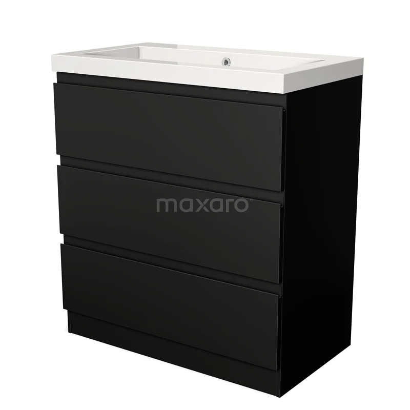 Modulo Vanity units with basin | 80 cm Matte black Handle-less front Mineral marble 3 standing drawers BMW19S-00034