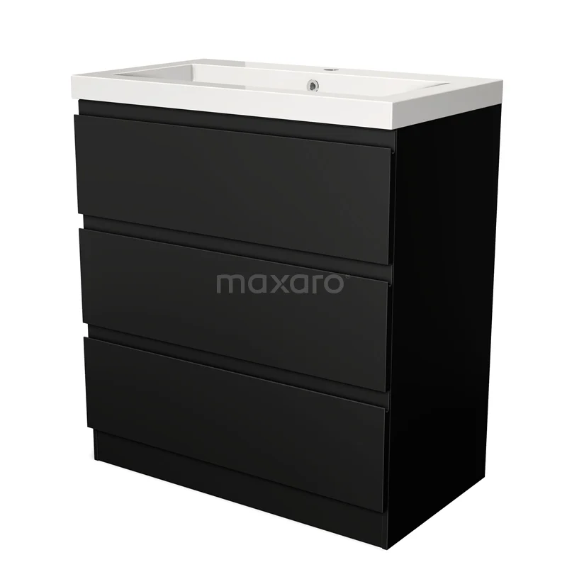 Modulo Vanity units with basin | 80 cm Matte black Handle-less front Mineral marble 3 standing drawers BMW19S-00035