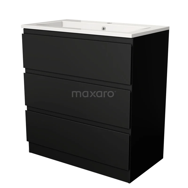 Modulo Vanity units with basin | 80 cm Matte black Handle-less front Mineral marble 3 standing drawers BMW19S-00036