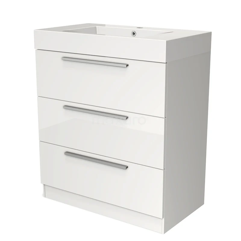 Modulo Vanity units with basin | 80 cm High-gloss white Flat front Mineral marble 3 standing drawers BMW19S-00063