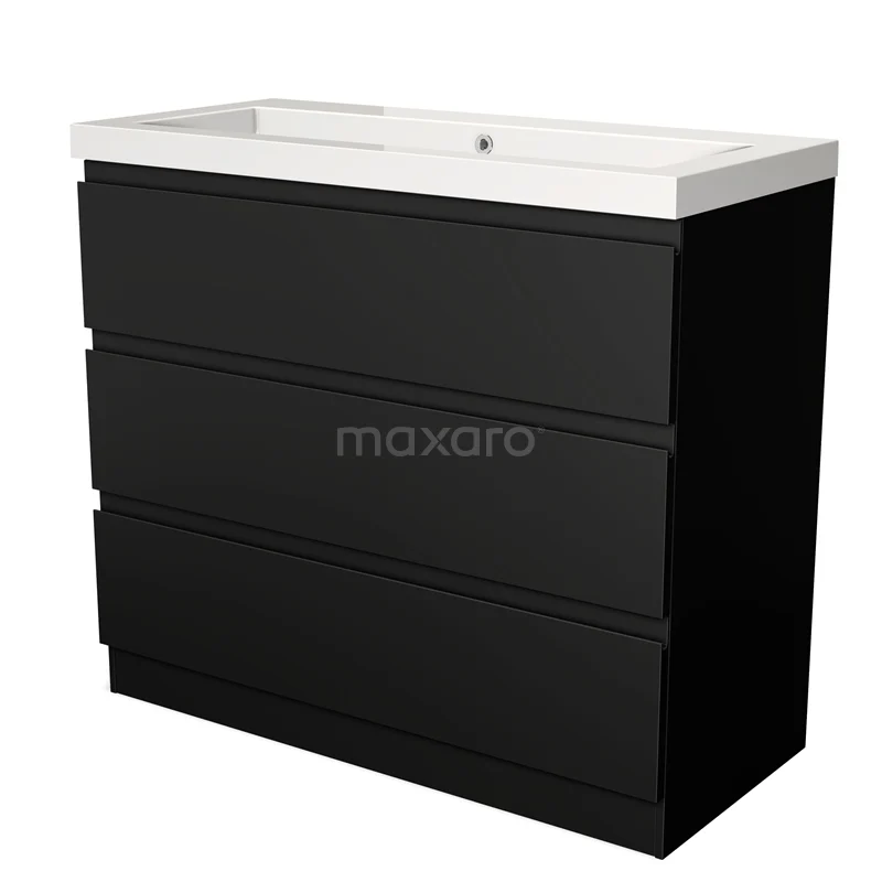 Modulo Vanity units with basin | 100 cm Matte black Handle-less front Mineral marble 3 standing drawers BMW19S-00170