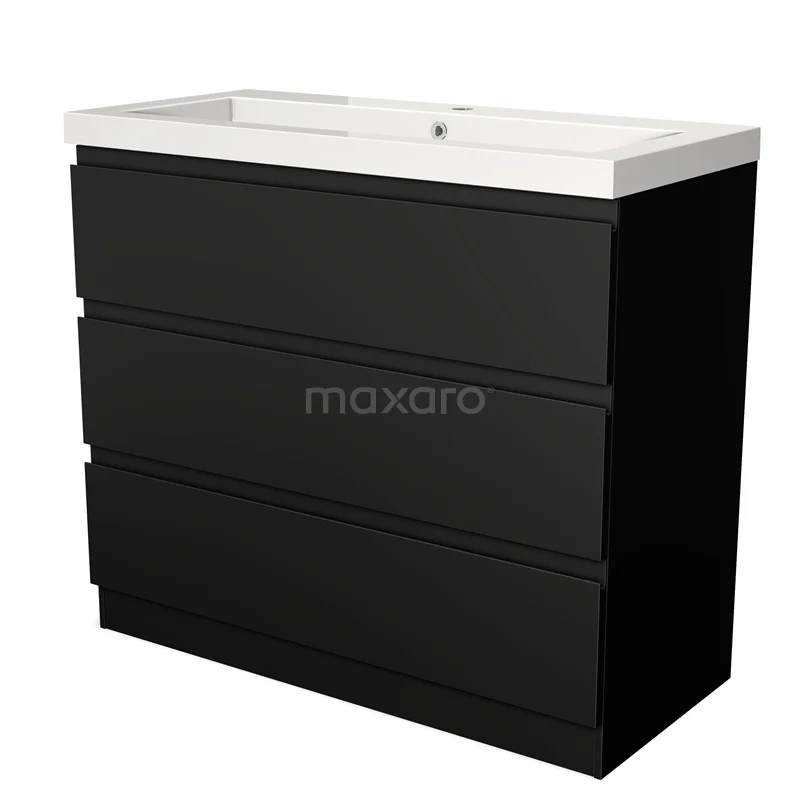 Modulo Vanity units with basin | 100 cm Matte black Handle-less front Mineral marble 3 standing drawers BMW19S-00171