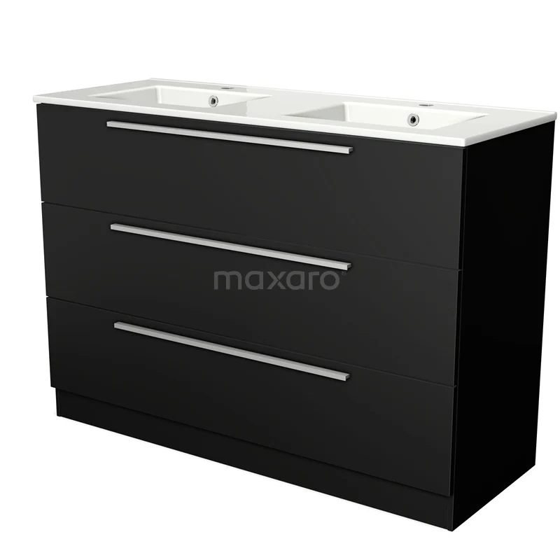Modulo Vanity units with basin | 120 cm Matte black Flat front Ceramic 3 standing drawers BMW19S-00289