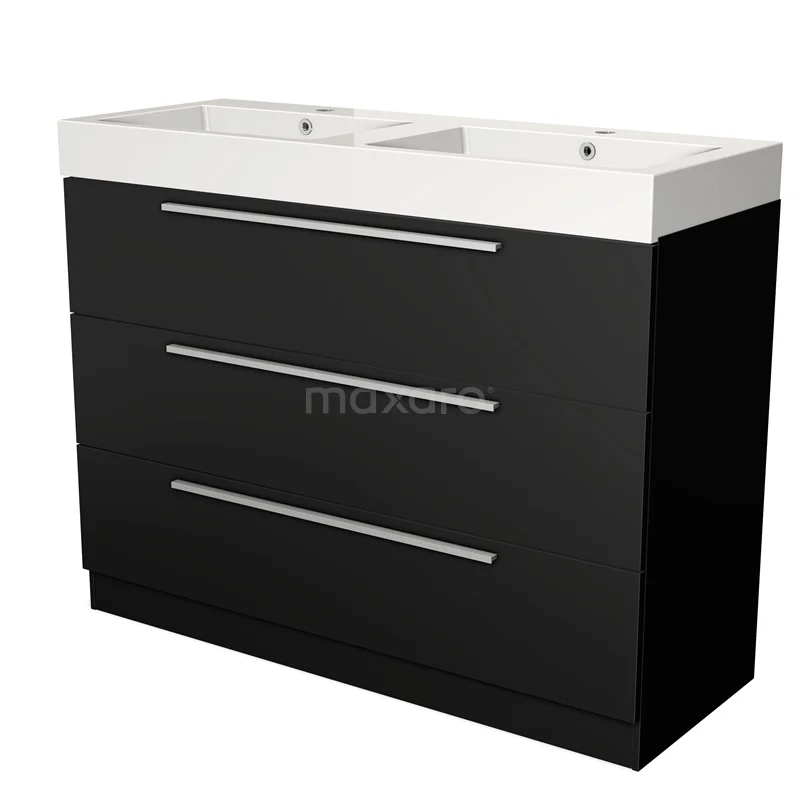 Modulo Vanity units with basin | 120 cm Matte black Flat front Mineral marble 3 standing drawers BMW19S-00301