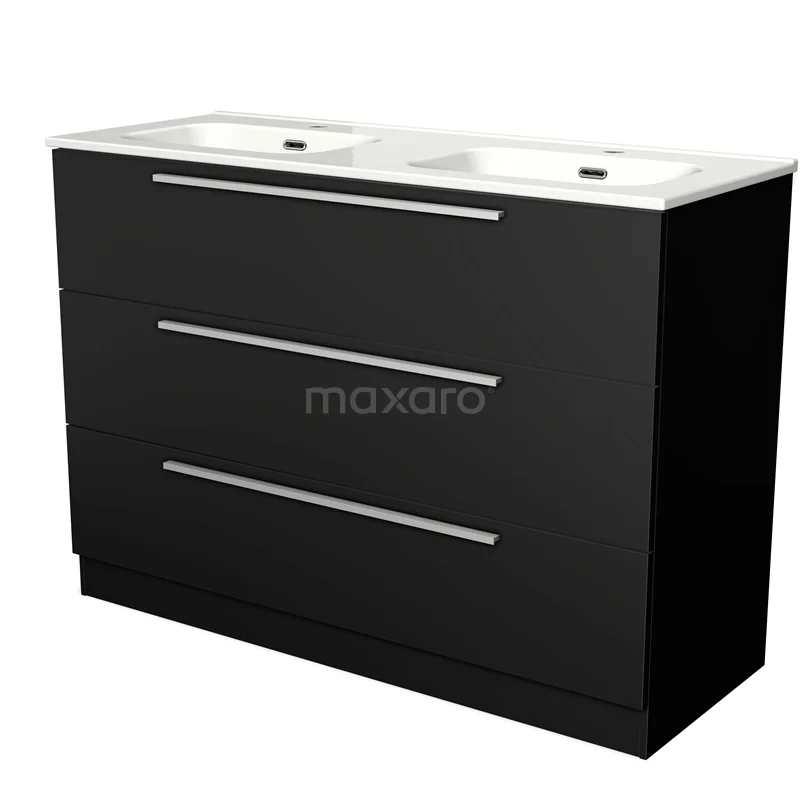 Modulo Vanity units with basin | 120 cm Matte black Flat front Ceramic 3 standing drawers BMW19S-00302