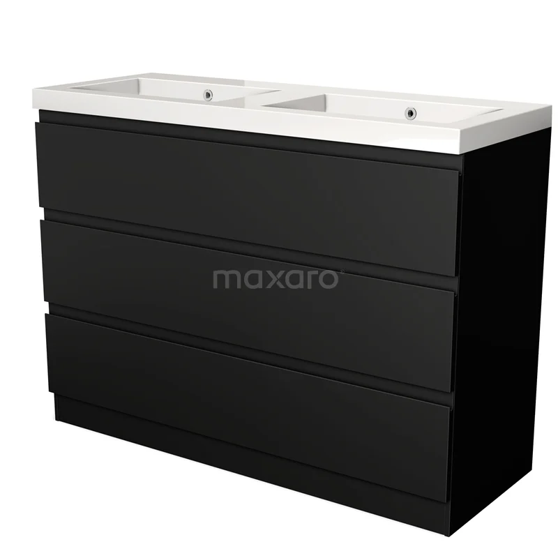 Modulo Vanity units with basin | 120 cm Matte black Handle-less front Mineral marble 3 standing drawers BMW19S-00318