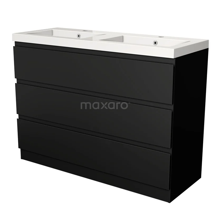 Modulo Vanity units with basin | 120 cm Matte black Handle-less front Mineral marble 3 standing drawers BMW19S-00319