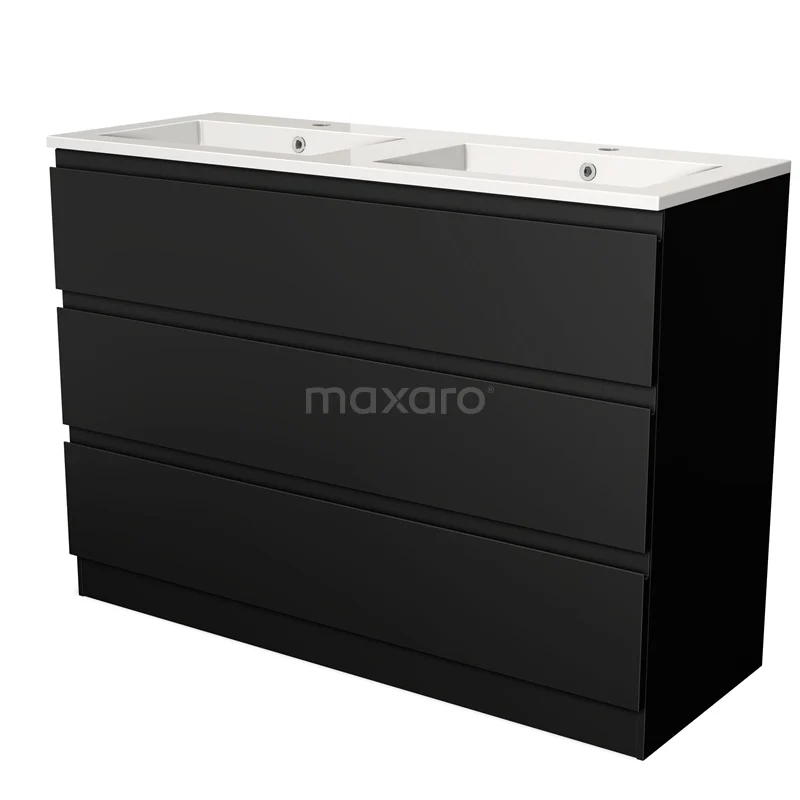 Modulo Vanity units with basin | 120 cm Matte black Handle-less front Mineral marble 3 standing drawers BMW19S-00320