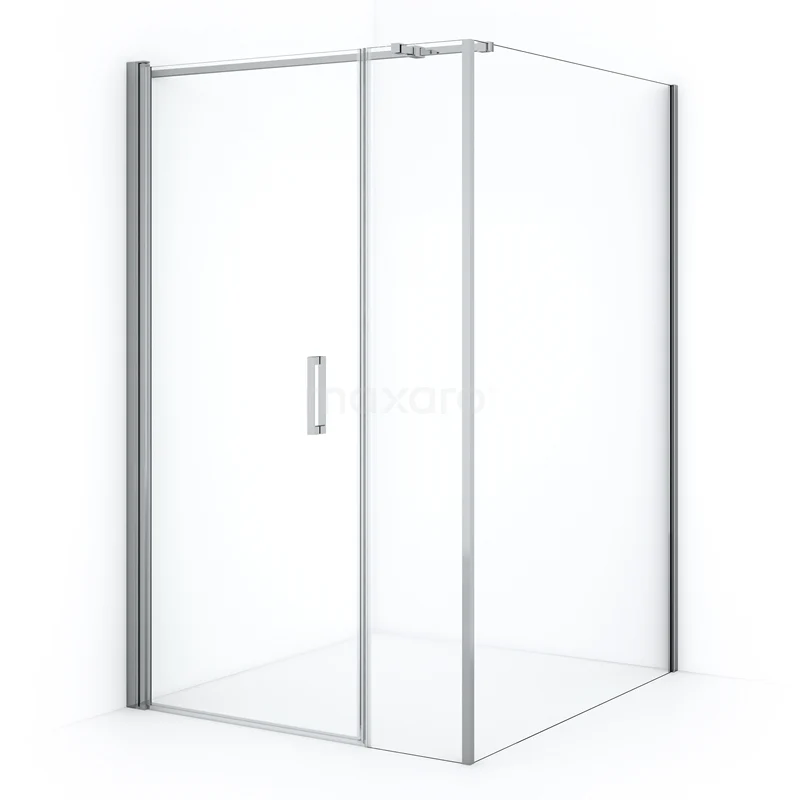 Shower enclosure with sliding door, clear glass, corner model, chrome profile, ideal for a modern bathroom.