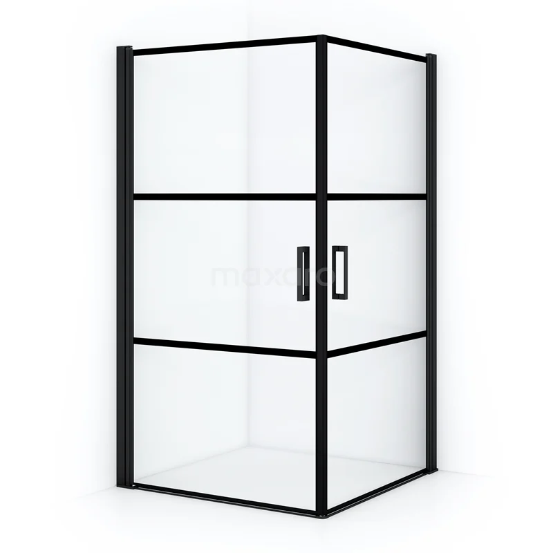 Diamond Shower enclosure | 90x80 cm Matte black Clear with 4 black stripes Pivot door Rectangle CDE1090818MBN
