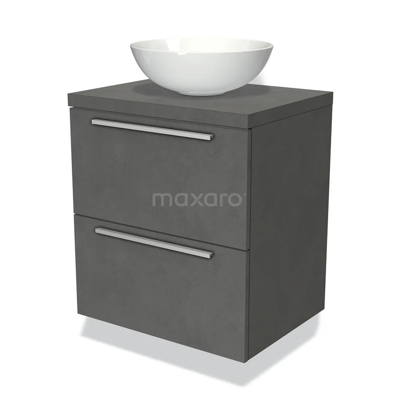 Modulo Plato Vanity units for countertop basin | 60 cm Dark grey concrete Flat front Dark grey concrete worktop 2 Stacked drawers BMK17-00021