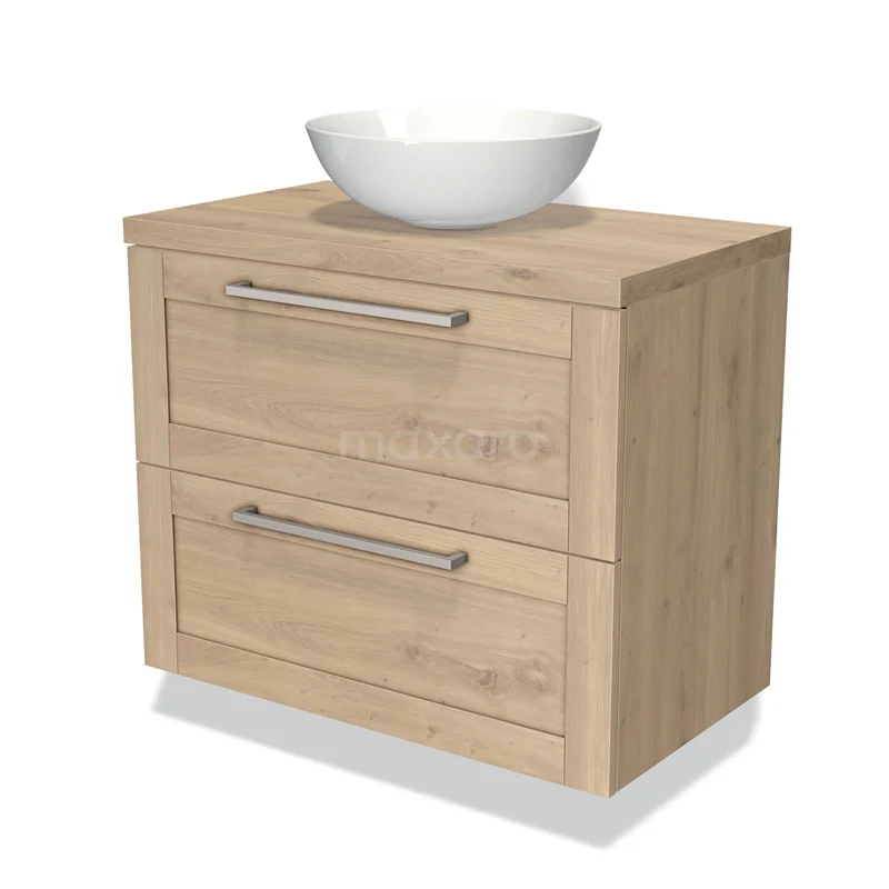 Modulo Plato Vanity units for countertop basin | 80 cm Light brown oak Frame front Light brown oak worktop 2 Stacked drawers BMK17-00034