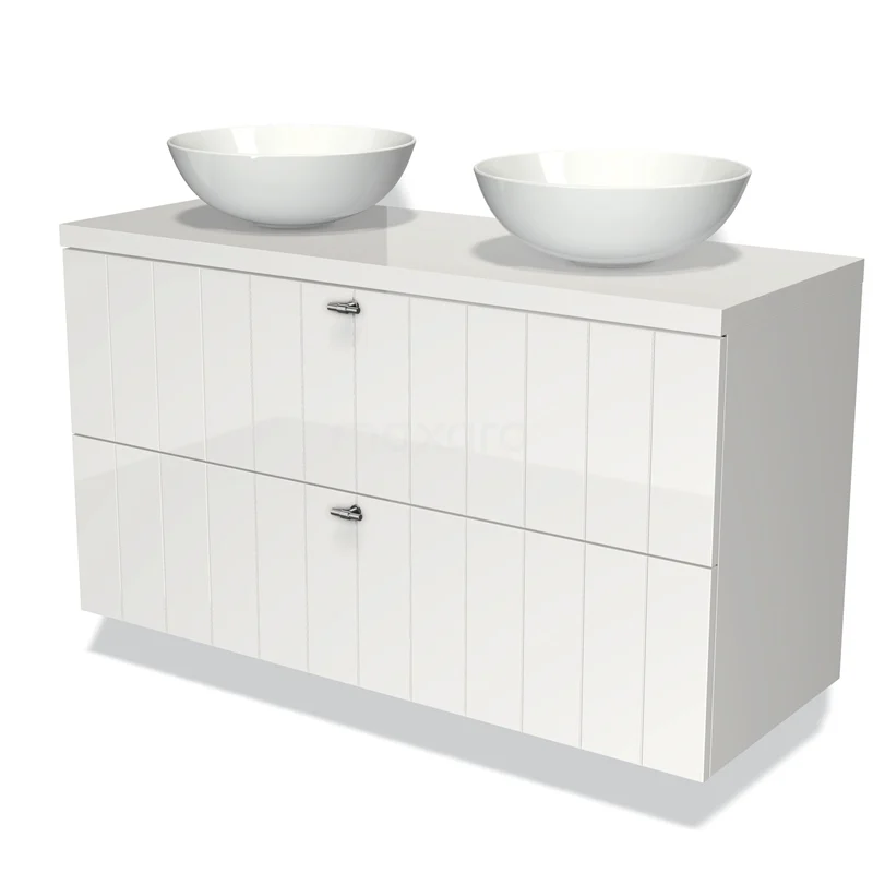 White vanity units for countertop wash basin, sleek design and high-gloss finish, ideal for a modern bathroom style.