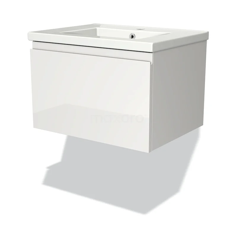 Modulo Vanity units with basin | 60 cm High-gloss white Handle-less front Ceramic 1 drawer BMW11-00024