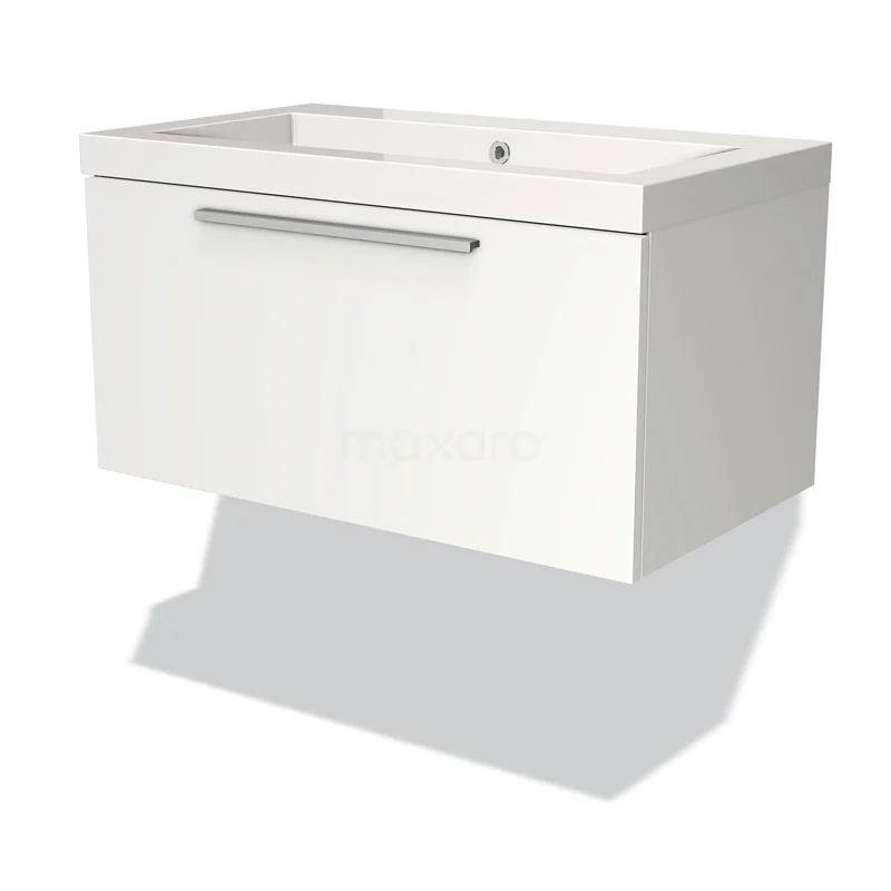 Modulo Vanity units with basin | 80 cm Matte white Flat front Mineral marble 1 drawer BMW11-00212