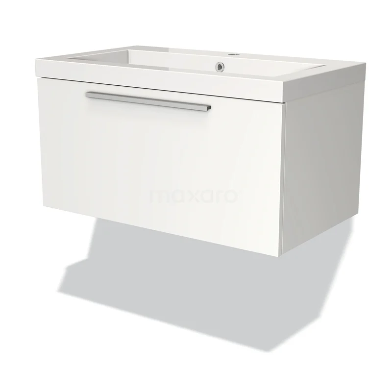 Modulo Vanity units with basin | 80 cm Matte white Flat front Mineral marble 1 drawer BMW11-00213