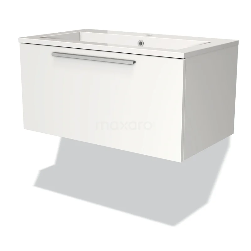 Modulo Vanity units with basin | 80 cm Matte white Flat front Mineral marble 1 drawer BMW11-00214