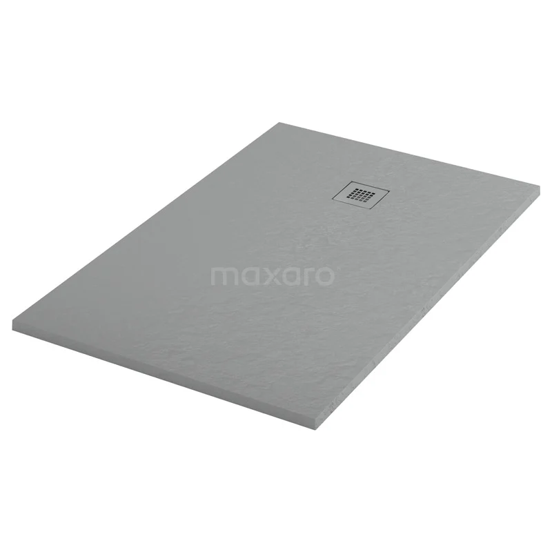 Duschwanne / Duschtasse 140x90cm Rectangle Mineralguss Grau DBLR1409DG-RDG Graue rechteckige Duschwanne aus Keramik, mit zentralem Abflussloch; ideal für eine moderne Badezimmergestaltung.