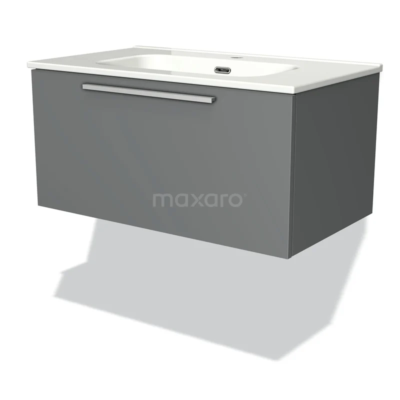 Modulo Vanity units with basin | 80 cm Mid grey Flat front Ceramic 1 drawer BMW11-00379