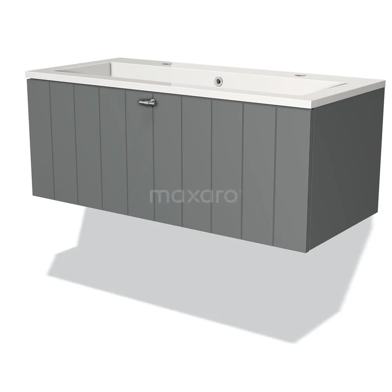 Modulo Vanity units with basin | 100 cm Mid grey Slat front Mineral marble 1 drawer BMW11-00439