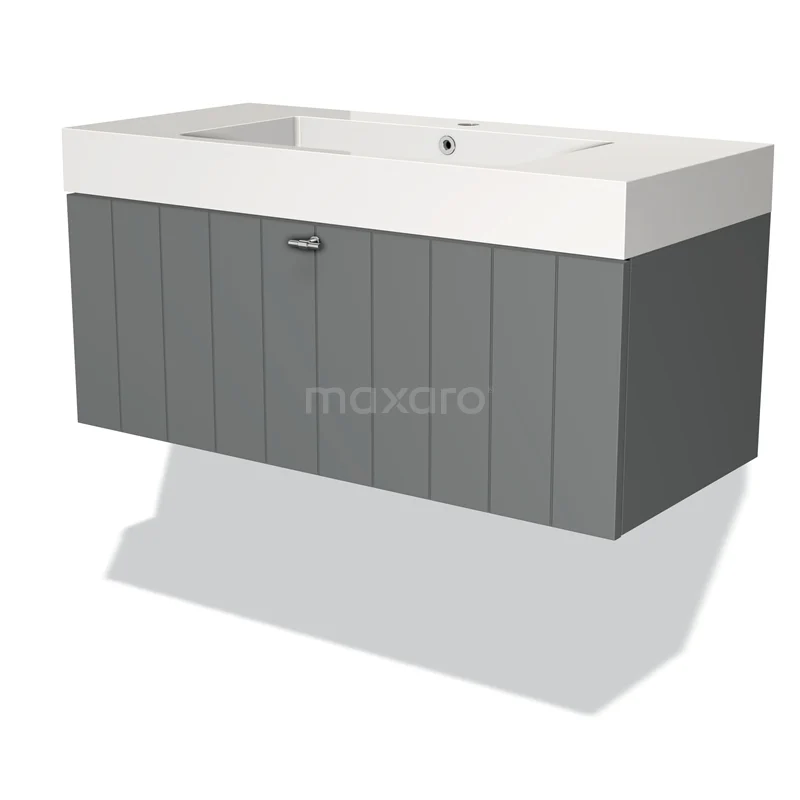 Modulo Vanity units with basin | 100 cm Mid grey Slat front Mineral marble 1 drawer BMW11-00440