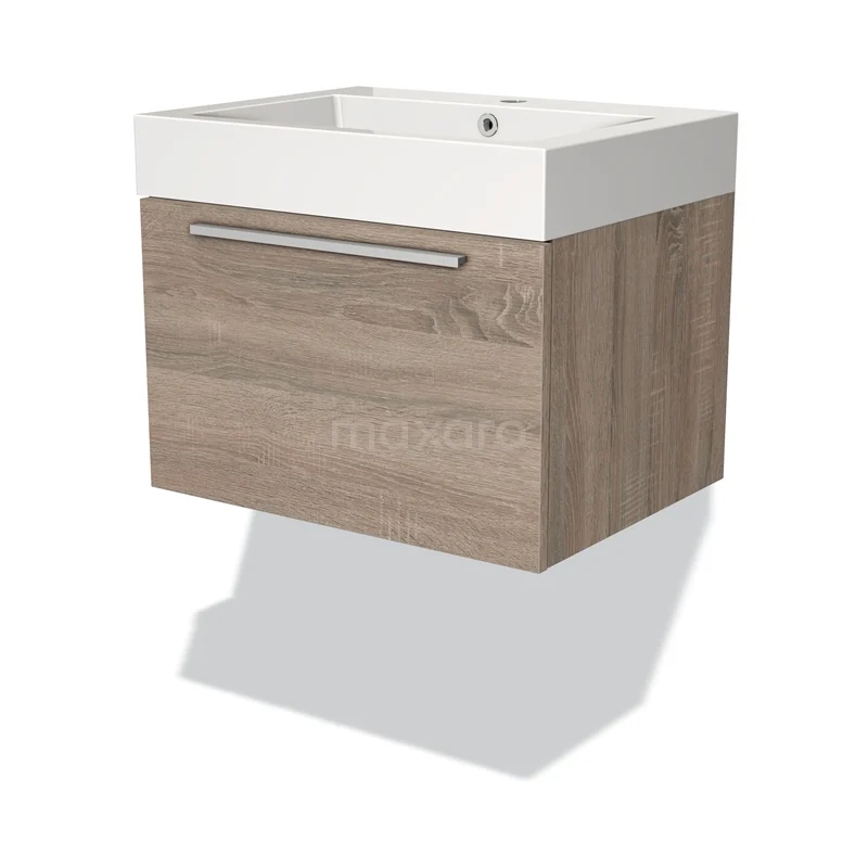 Wooden bathroom unit with drawers and integrated vanity units with basin, modern look, ideal for compact bathrooms.