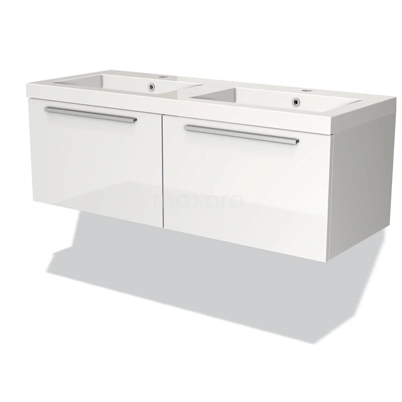 Modulo Vanity units with basin | 120 cm High-gloss white Flat front Mineral marble 2 Side-by-side drawers BMW12-00009