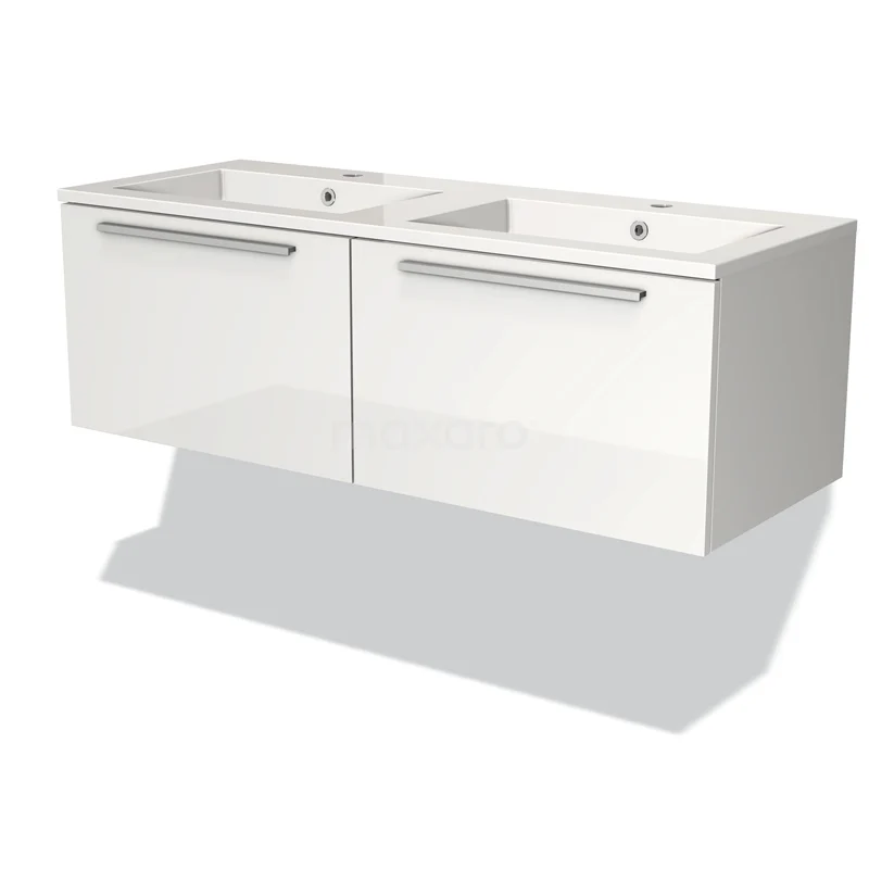 Modulo Vanity units with basin | 120 cm High-gloss white Flat front Mineral marble 2 Side-by-side drawers BMW12-00010