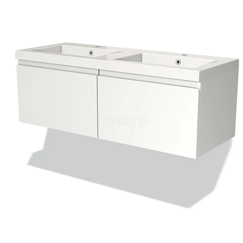 Modulo Vanity units with basin | 120 cm Matte white Handle-less front Mineral marble 2 Side-by-side drawers BMW12-00072