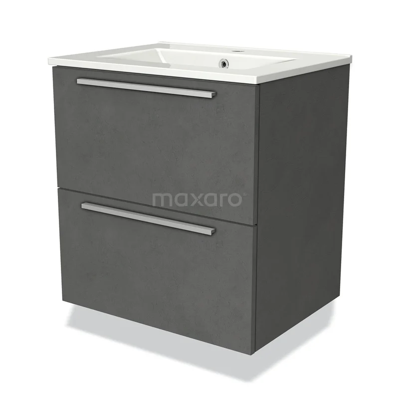 Modulo Vanity units with basin | 60 cm Dark grey concrete Flat front Ceramic 2 Stacked drawers BMW17-00223