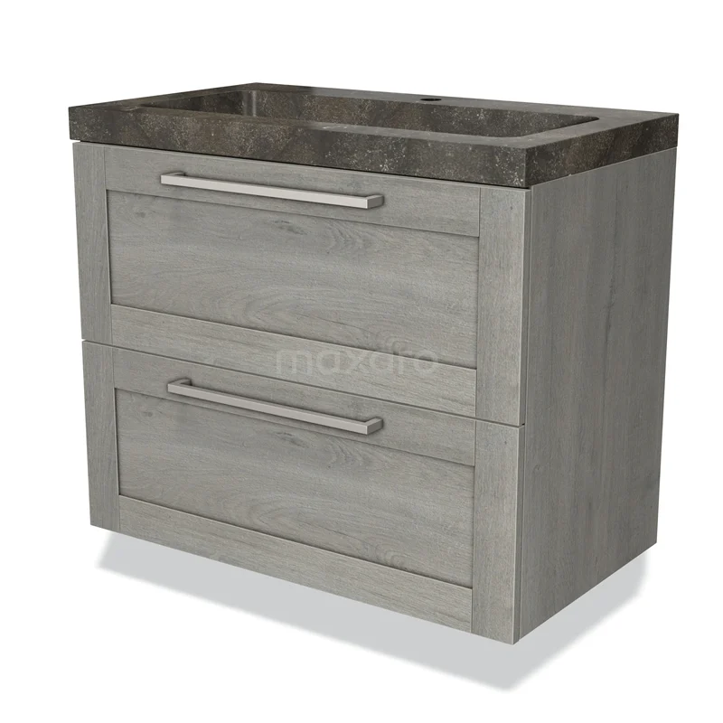 Modulo Vanity units with basin | 80 cm Grey oak Frame front Natural stone 2 Stacked drawers BMW17-00453