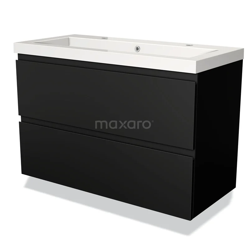 Modulo Vanity units with basin | 100 cm Matte black Handle-less front Mineral marble 2 Stacked drawers BMW17-00523