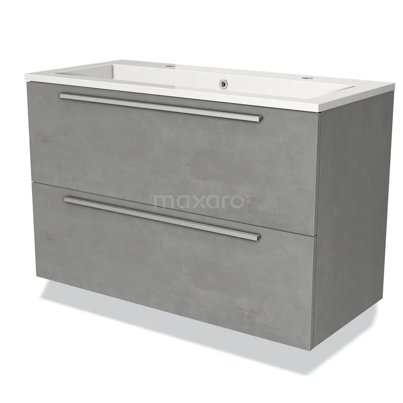 Grey vanity unit with clean lines, double drawers and a modern concrete look, ideal for a stylish bathroom layout.