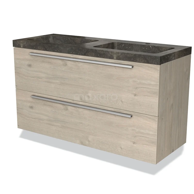 Modulo Vanity units with basin | 120 cm Light grey oak Flat front Natural stone 2 Stacked drawers BMW17-01059