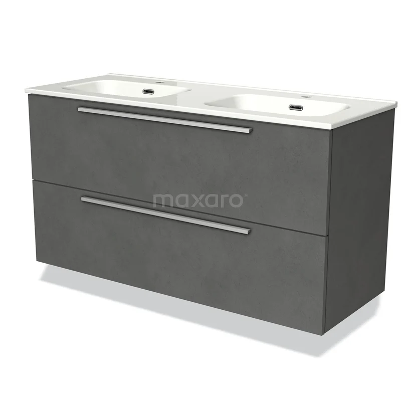 Modulo Vanity units with basin | 120 cm Dark grey concrete Flat front Ceramic 2 Stacked drawers BMW17-01189