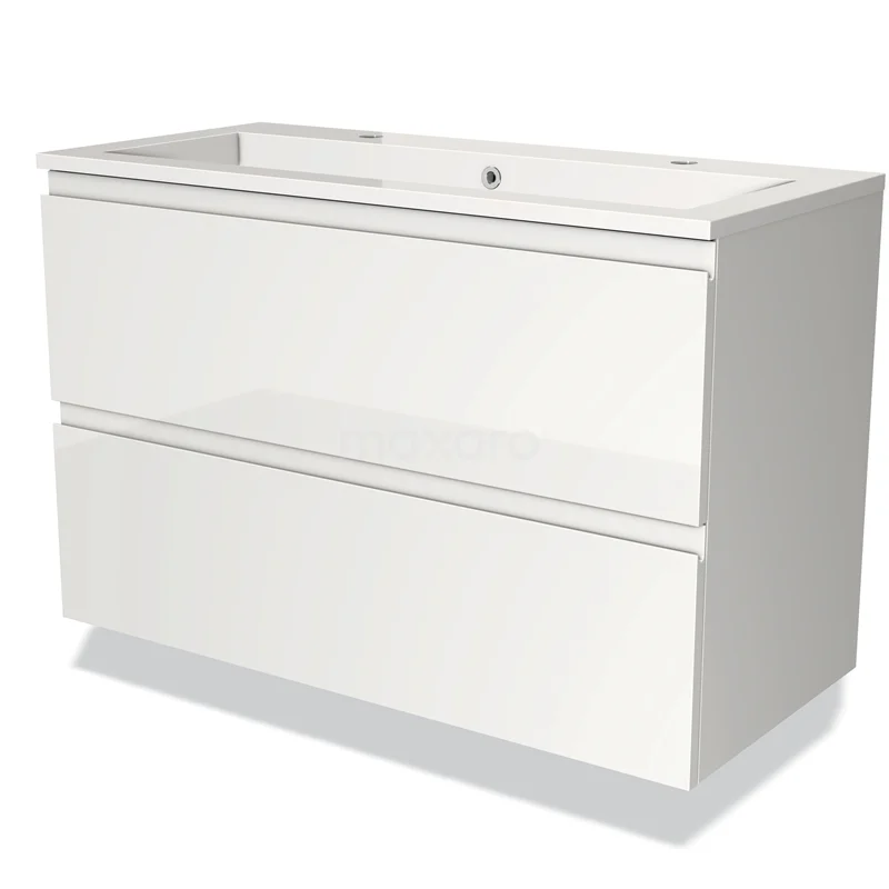 Modulo Vanity units with basin | 100 cm High-gloss white Handle-less front Mineral marble 2 Stacked drawers BMW17-01309