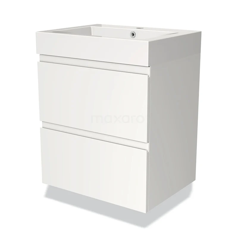 Badmöbel 60cm Modulo Matt Weiß 2 Schubladen Griffloses Waschbecken Mineralguss BMW17-01400 Weißes Badezimmermöbel mit zwei Softclose-Schubladen, modernes Design, ideal für kompakte Bäder, hergestellt aus hochwertigem Kunststoff.