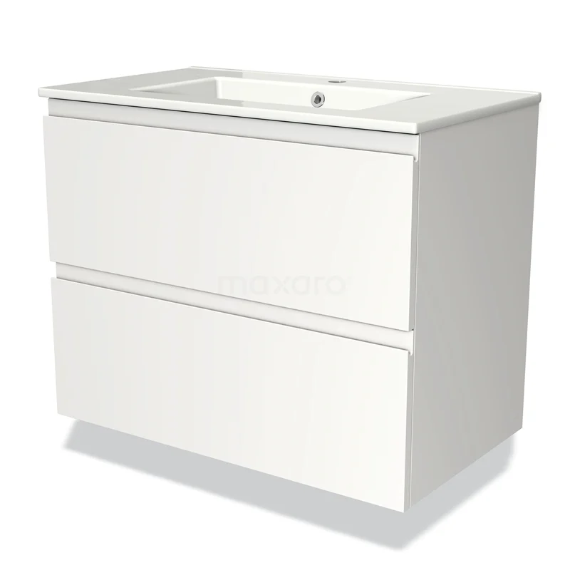 Witte badmeubelset met twee lades, modern design, geschikt voor badkameropslag.
