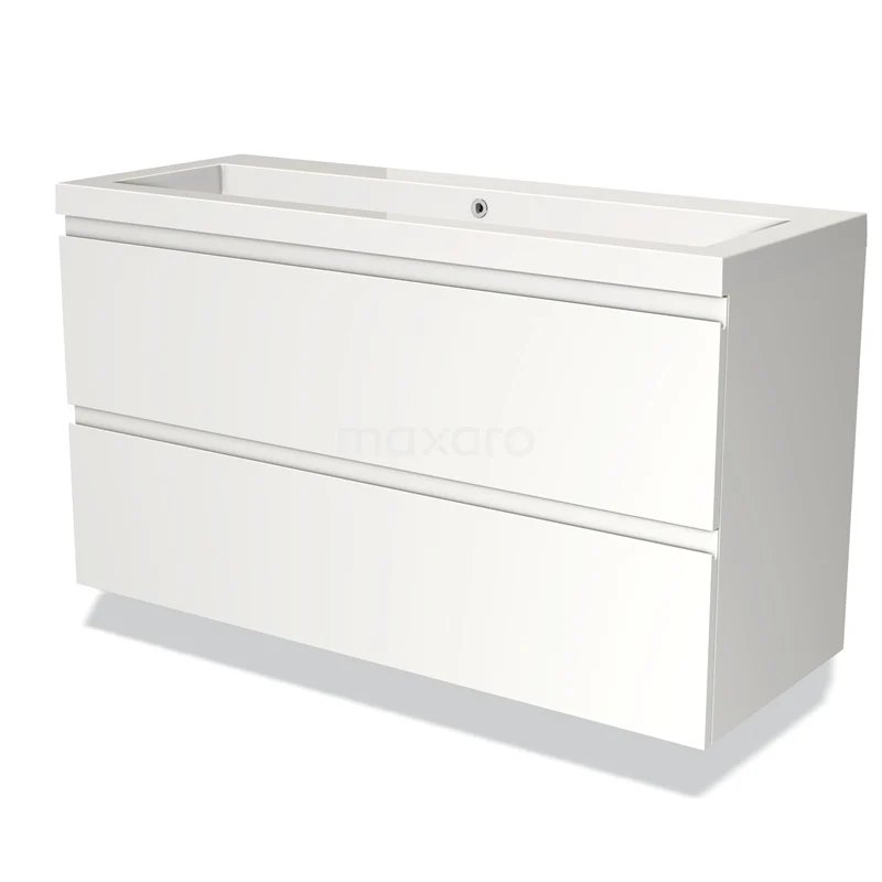 Wit badkamermeubel met dubbele lades, strak design, gemaakt van MDF, ideaal voor moderne badkamers.