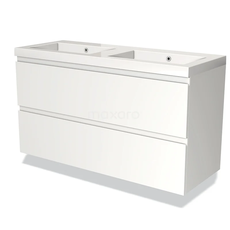 Modulo Vanity units with basin | 120 cm Matte white Handle-less front Mineral marble 2 Stacked drawers BMW17-01535