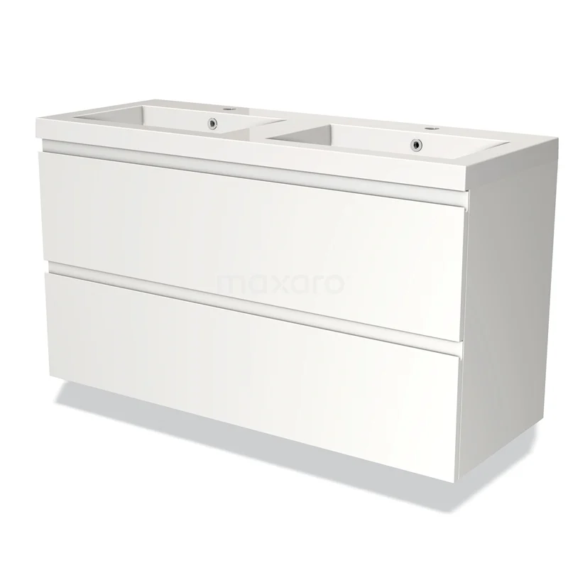 Modulo Vanity units with basin | 120 cm Matte white Handle-less front Mineral marble 2 Stacked drawers BMW17-01536