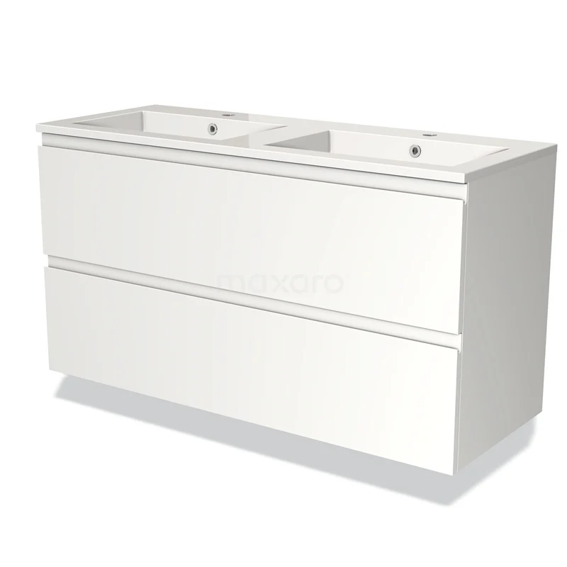 Modulo Vanity units with basin | 120 cm Matte white Handle-less front Mineral marble 2 Stacked drawers BMW17-01537